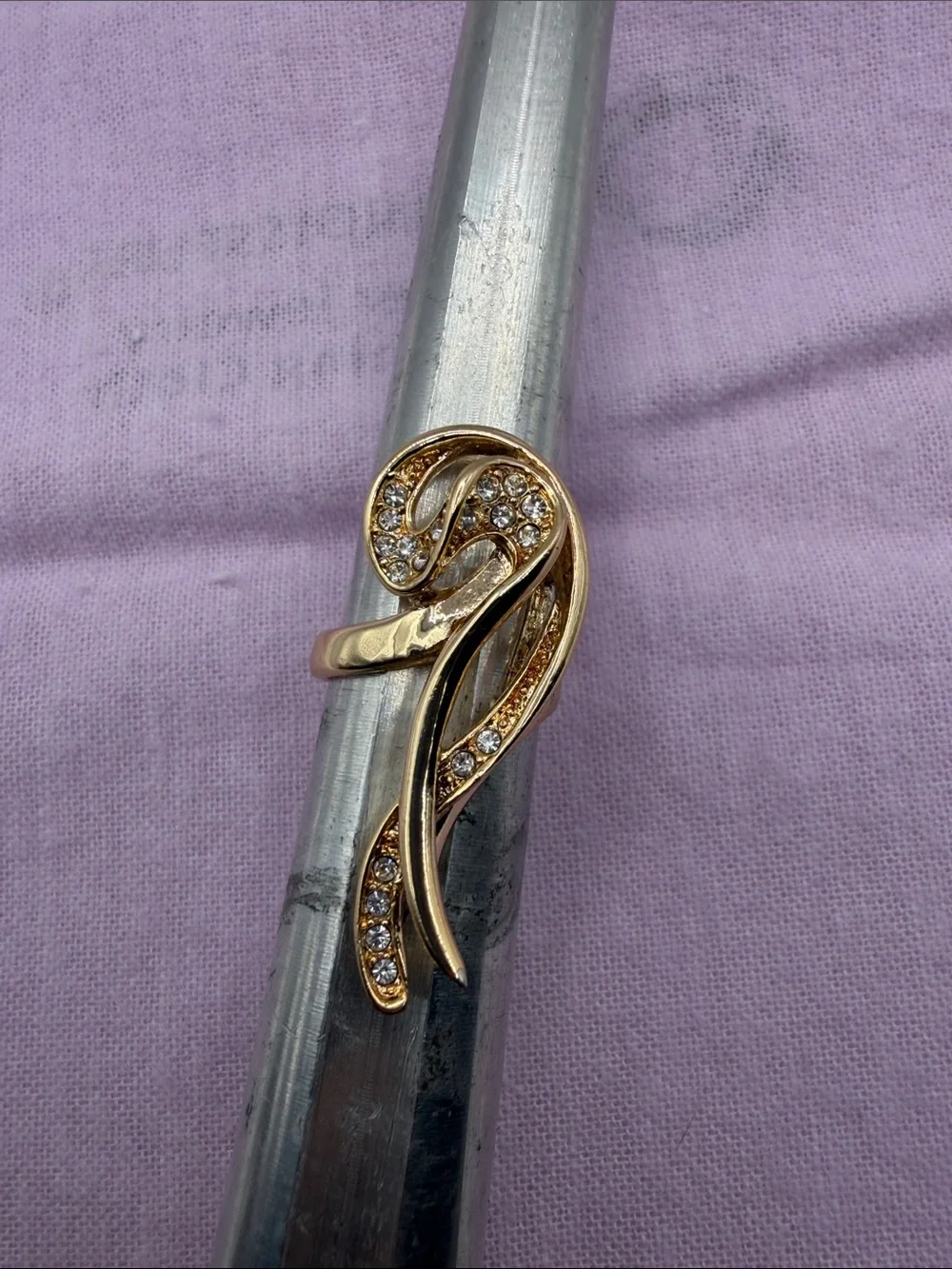Gold Ribbon Crystal Accent Ring - Women Jewelry